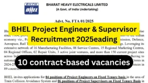BHEL Project Engineer & Supervisor Recruitment 2025