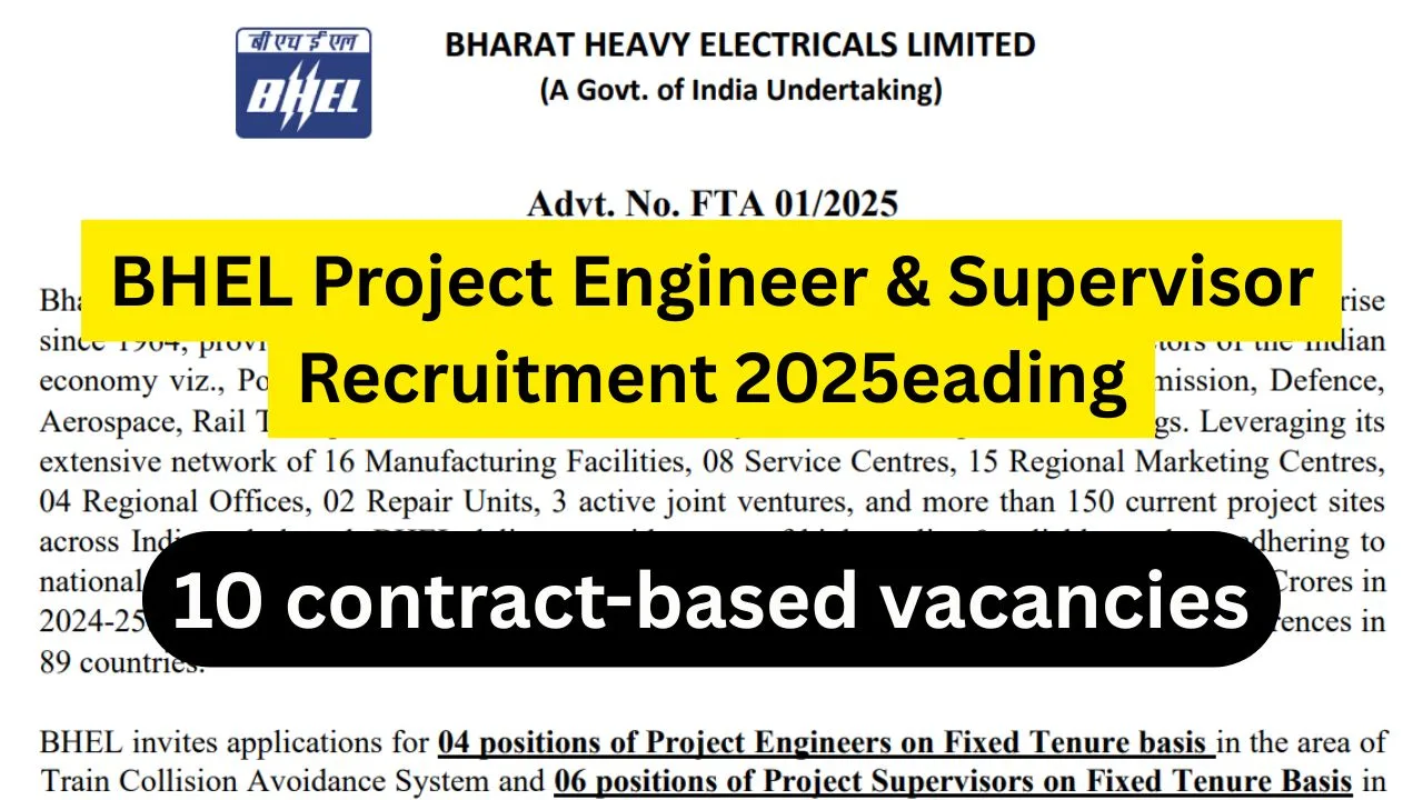 BHEL Project Engineer & Supervisor Recruitment 2025
