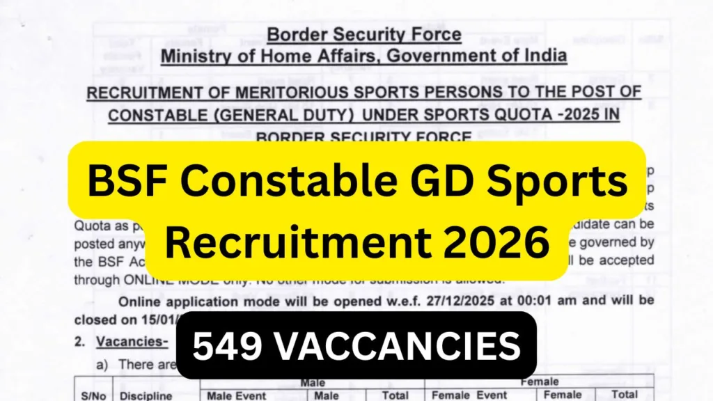 BSF Constable GD Sports Recruitment 2026