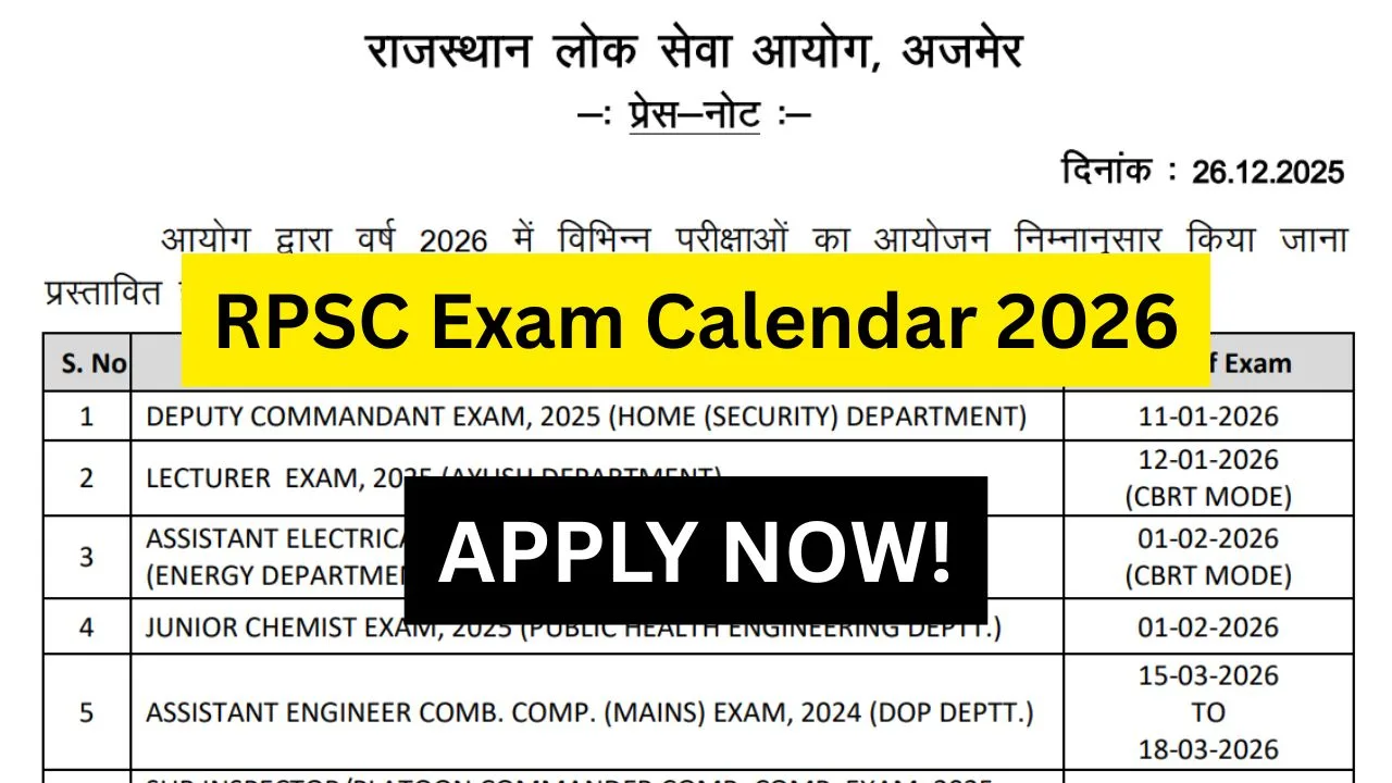 RPSC Exam Calendar 2026