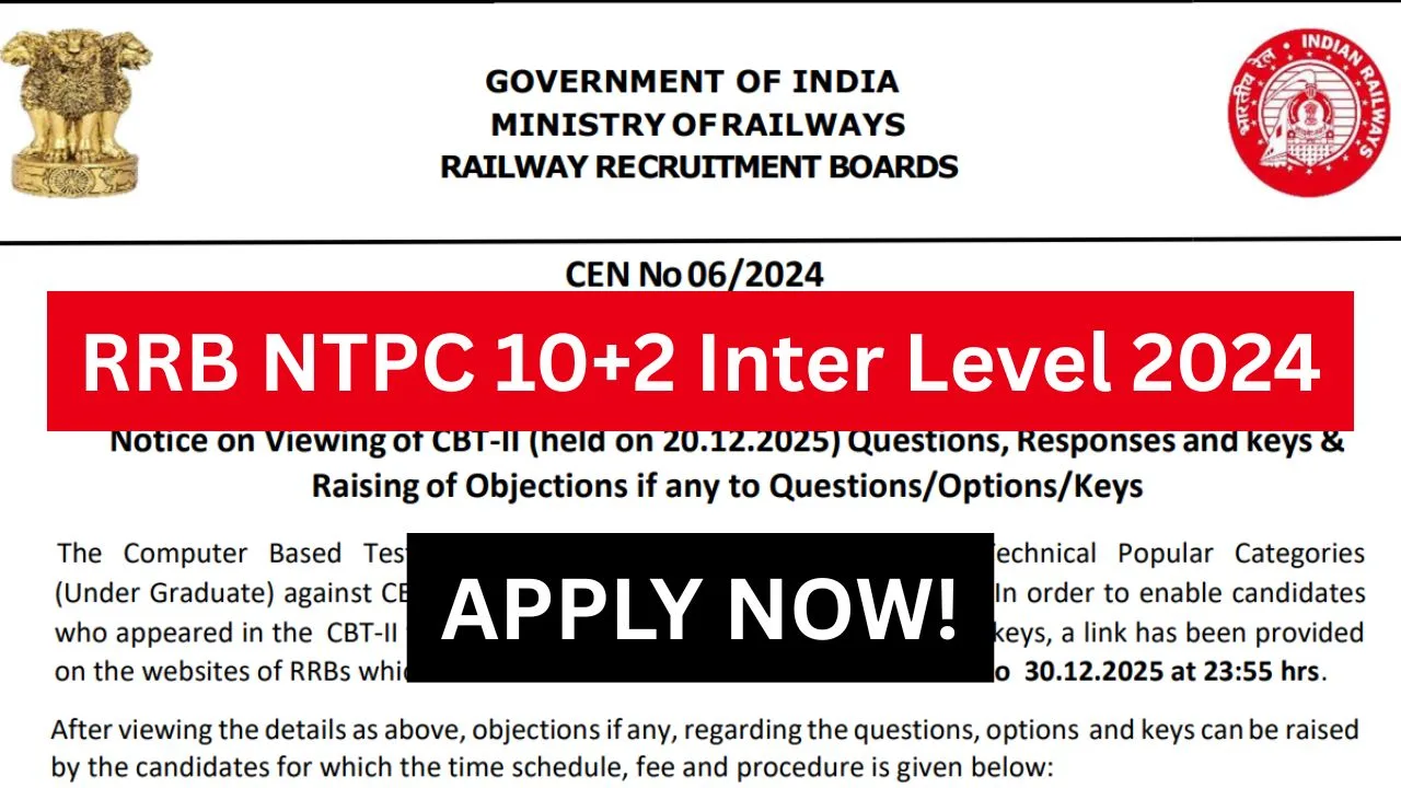 RRB NTPC 10+2 Inter Level 2024